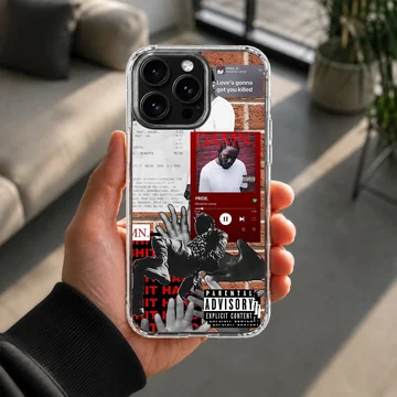 Kendrick Lamar artwork with bold typography on phone case — Lifestyle