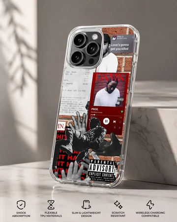 Kendrick Lamar artwork with bold typography on phone case — Specs