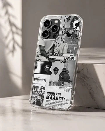 Kendrick Lamar collage with bold typography on phone case — Hero