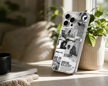 Kendrick Lamar collage with bold typography on phone case — Lifestyle