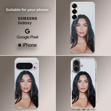 Kim Kardashian phone case with celebrity-inspired design. — Collage