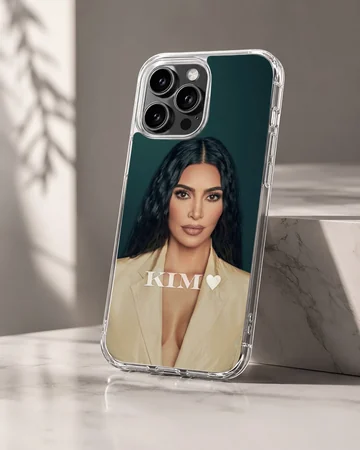 Kim Kardashian portrait with heart and initials on phone case — Hero