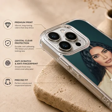 Kim Kardashian portrait with heart and initials on phone case — Info