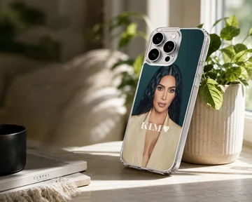 Kim Kardashian portrait with heart and initials on phone case — Lifestyle