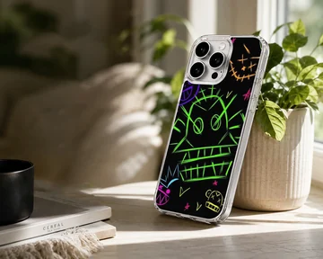 Neon graffiti art featuring bold, colorful illustrations on a phone case. — Lifestyle