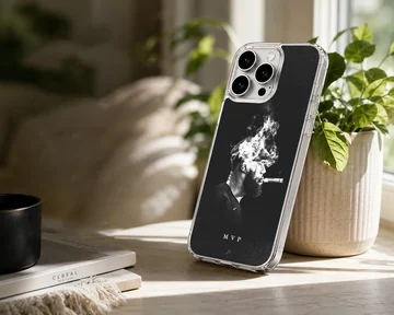 Lebron James portrait with MVP text on phone case — Lifestyle