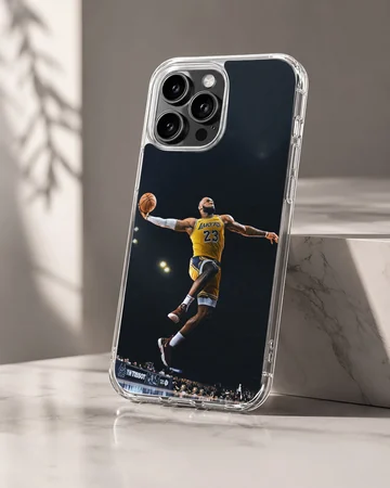 Lebron James performing a slam dunk on a phone case — Hero