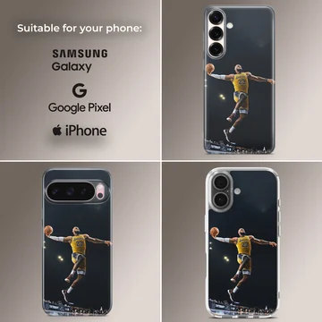 Lebron James performing a slam dunk on a phone case — Collage