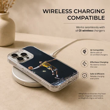 Lebron James performing a slam dunk on a phone case — Charging