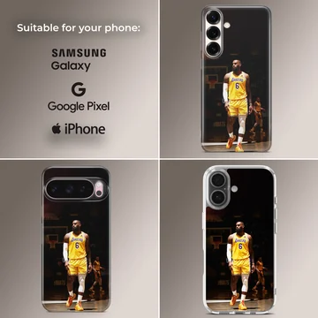 Lebron James poised in basketball attire phone case — Collage