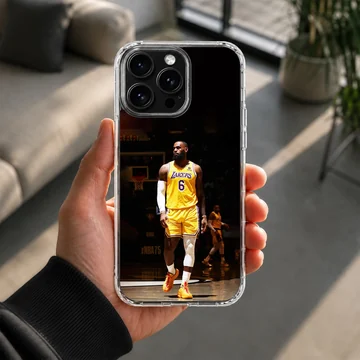 Lebron James poised in basketball attire phone case — Lifestyle