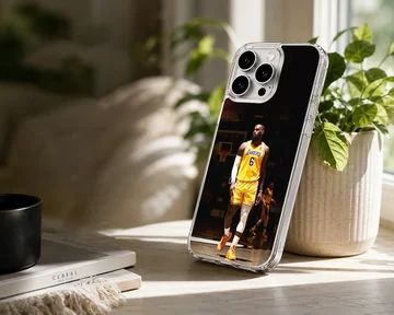 Lebron James poised in basketball attire phone case — Lifestyle