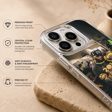 Lebron James holding trophy in a dynamic moment phone case — Info