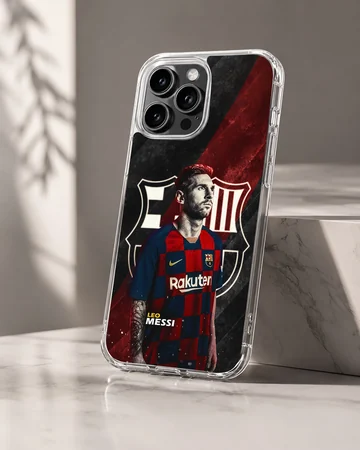 Illustrated Lionel Messi with vibrant colors on phone case — Hero