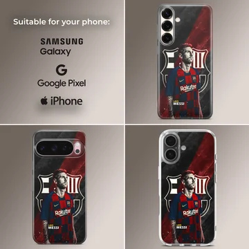 Illustrated Lionel Messi with vibrant colors on phone case — Collage