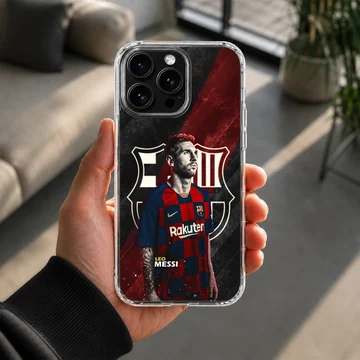 Illustrated Lionel Messi with vibrant colors on phone case — Lifestyle
