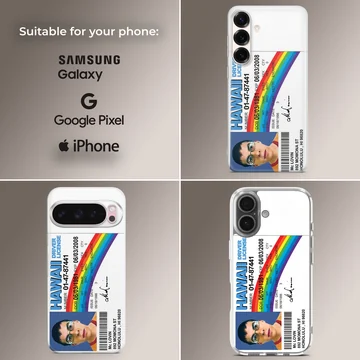 Bold McLovin ID design on a phone case featuring colorful typography. — Collage