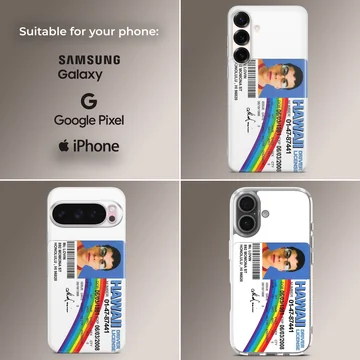McLovin ID design on phone case, featuring iconic ID style. — Collage