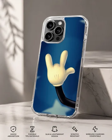 Mickey-themed phone case with iconic hand gesture — Specs