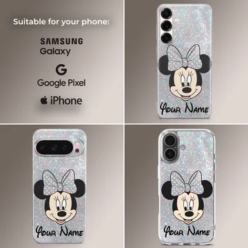 Playful Minnie Custom cartoon design with personalization on phone case — Collage