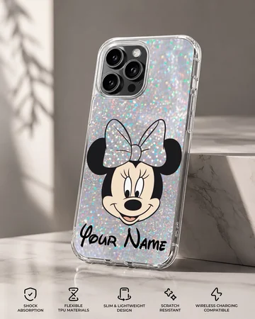 Playful Minnie Custom cartoon design with personalization on phone case — Specs