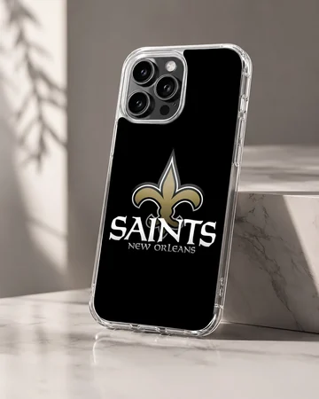 New Orleans Saints logo on a black phone case — Hero