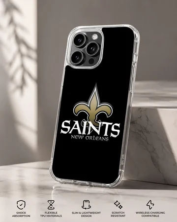 New Orleans Saints logo on a black phone case — Specs