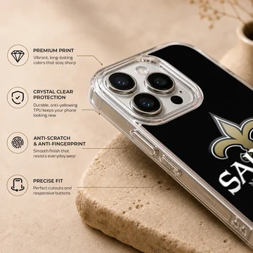 New Orleans Saints logo on a black phone case — Info