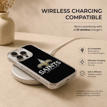 New Orleans Saints logo on a black phone case — Charging