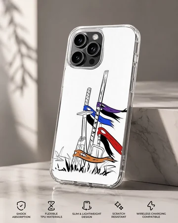 Dynamic artwork of ninja turtles masks and weapons phone case — Specs