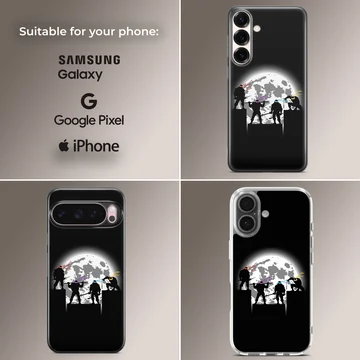 Ninja Turtles silhouetted against the moon in a vibrant cartoon phone case — Collage