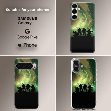 Silhouette of Ninja Turtles against vibrant green sky phone case — Collage