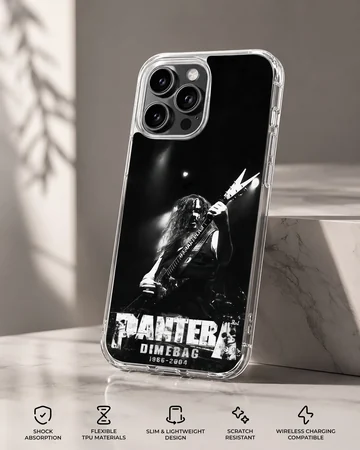 Pantera band tribute with a guitarist image on phone case — Specs