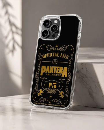Pantera phone case with bold typography in black and gold — Hero