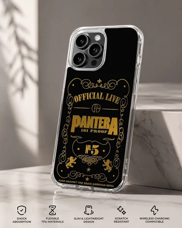 Pantera phone case with bold typography in black and gold — Specs