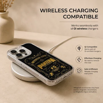 Pantera phone case with bold typography in black and gold — Charging