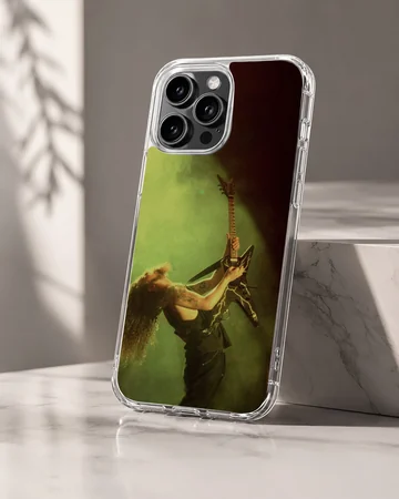 Pantera guitarist captured in an energetic pose on phone case — Hero