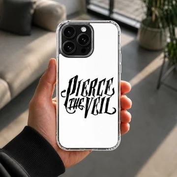Pierce The Veil bold typography in black on white phone case — Lifestyle