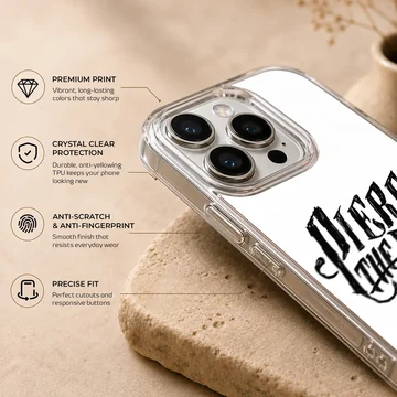 Pierce The Veil bold typography in black on white phone case — Info