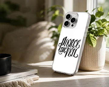 Pierce The Veil bold typography in black on white phone case — Lifestyle