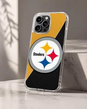 Pittsburgh Steelers logo on a phone case with black and yellow design — Hero