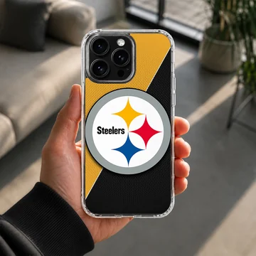 Pittsburgh Steelers logo on a phone case with black and yellow design — Lifestyle