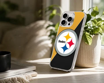 Pittsburgh Steelers logo on a phone case with black and yellow design — Lifestyle