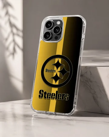 Pittsburgh Steelers logo in black and yellow on phone case — Hero