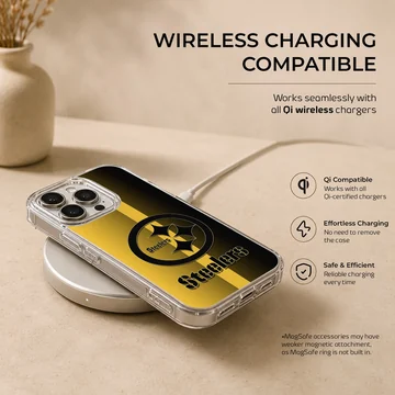 Pittsburgh Steelers logo in black and yellow on phone case — Charging