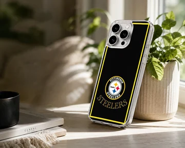Pittsburgh Steelers logo on phone case with black and yellow design — Lifestyle