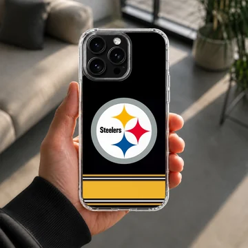 Pittsburgh Steelers logo on a phone case with black and yellow design. — Lifestyle