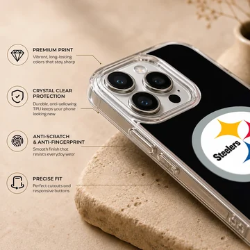 Pittsburgh Steelers logo on a phone case with black and yellow design. — Info