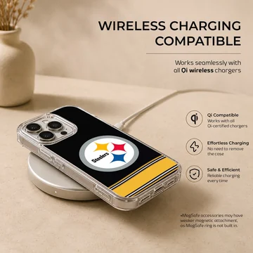 Pittsburgh Steelers logo on a phone case with black and yellow design. — Charging