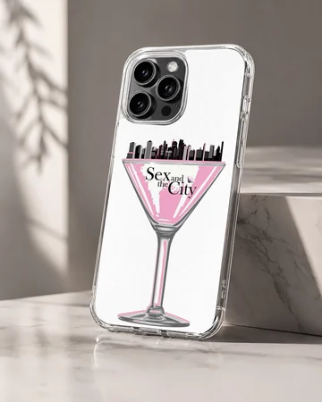 Stylish Sex And The City phone case with cosmopolitan glass design. — Hero